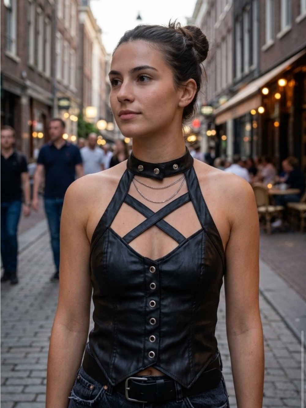 Killstar Black Faux Leather Strappy Choker Camisole